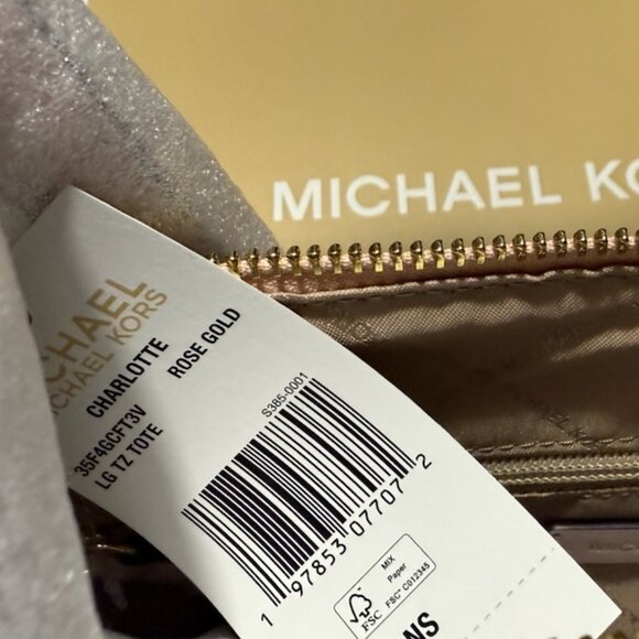 ULTRA RARE ROSE GOLD KORS MONOGRAM AND LEATHER TOTE! NEW WITH TAGS AND CHARM!! - Picture 4 of 7